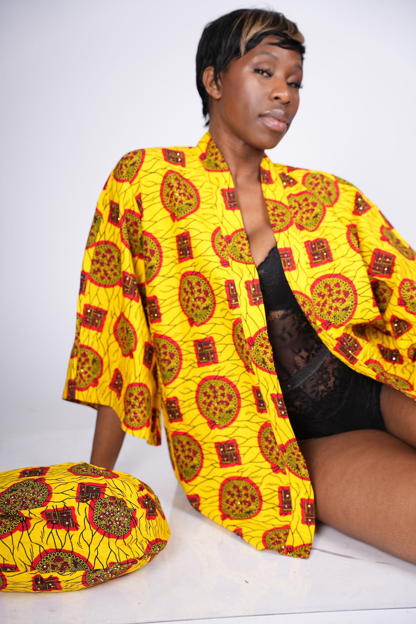 Yellow Stoned Kimono & Bag