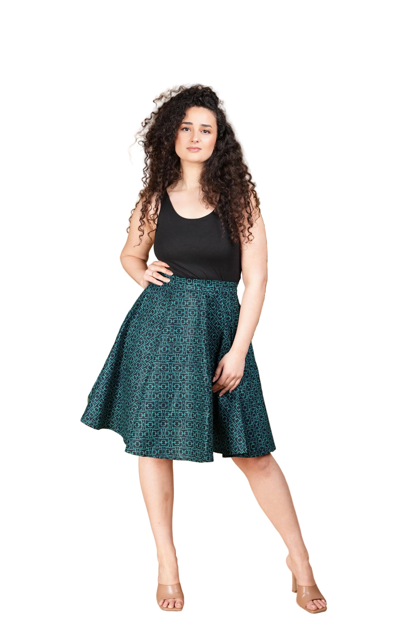 Emerald Flow Ankara Midi Skirt