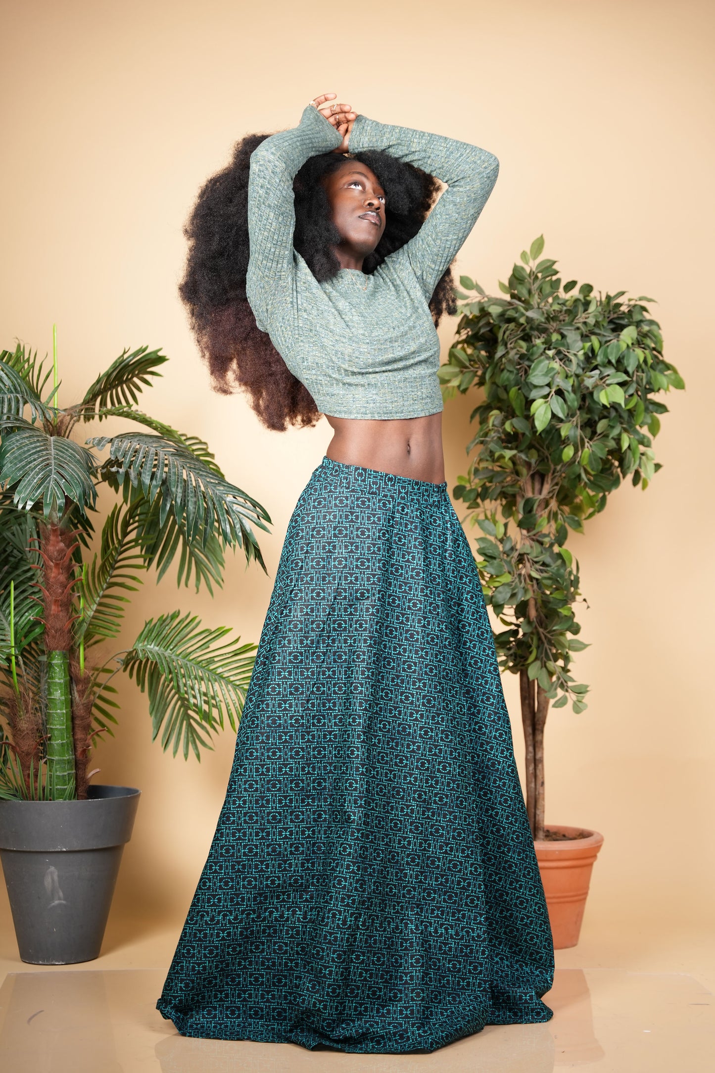 Green Ankara Maxi Skirt
