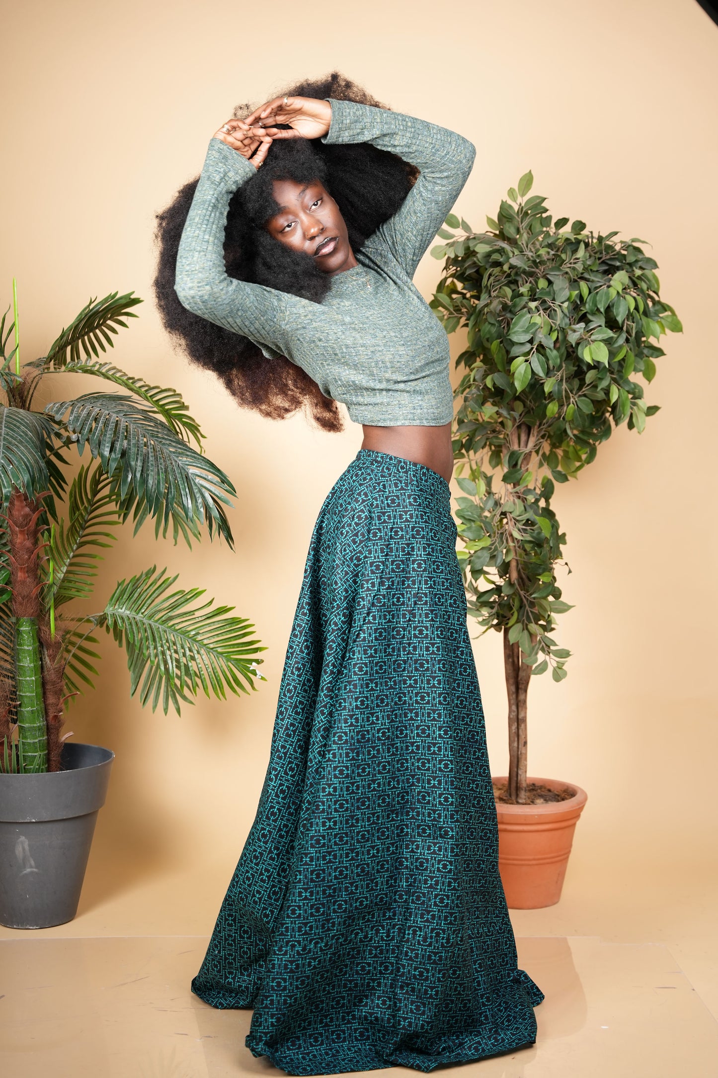 Green Ankara Maxi Skirt