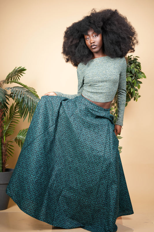 Green Ankara Maxi Skirt