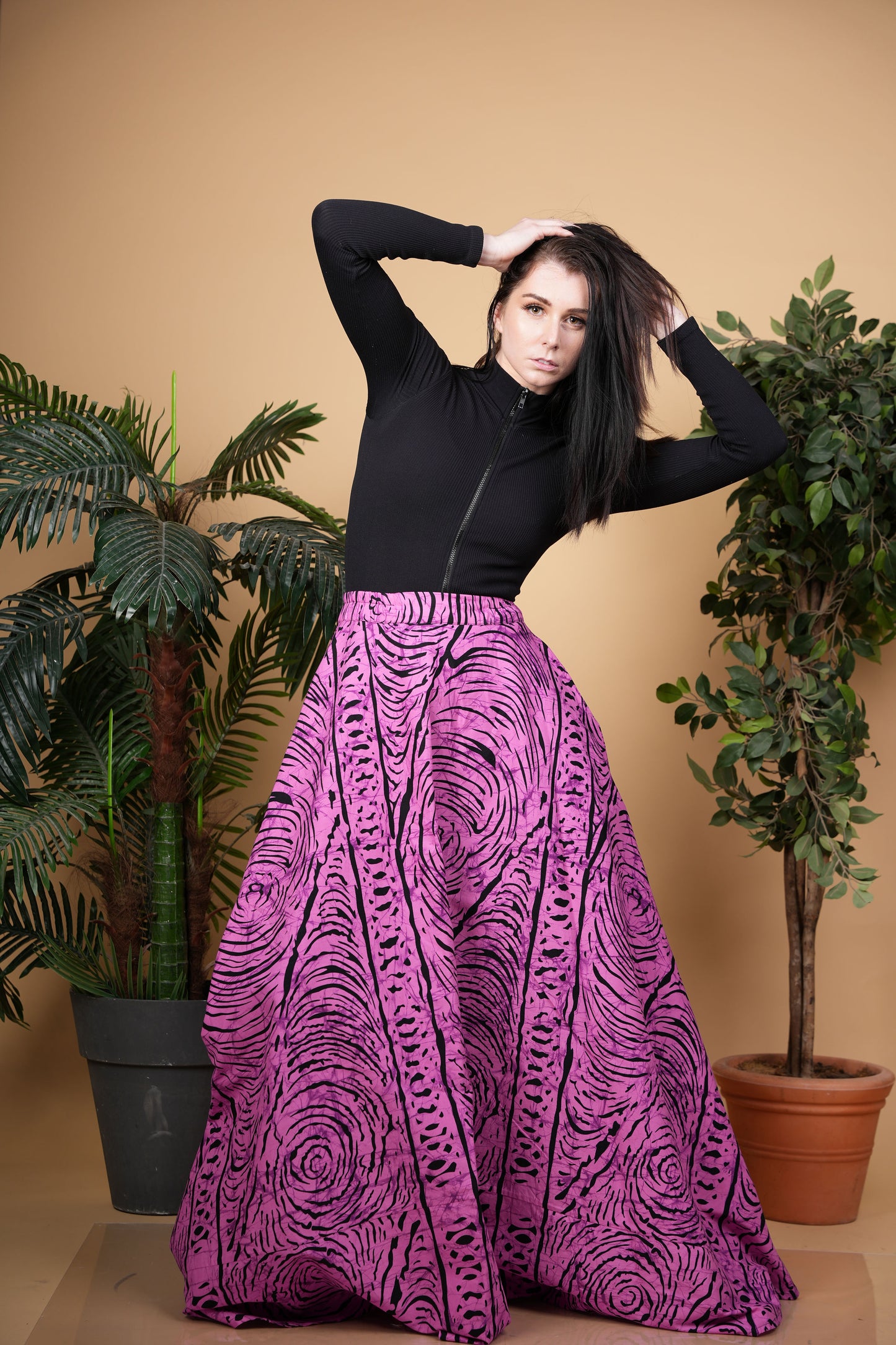Purple and Black Ankara Wax Print Maxi Skirt
