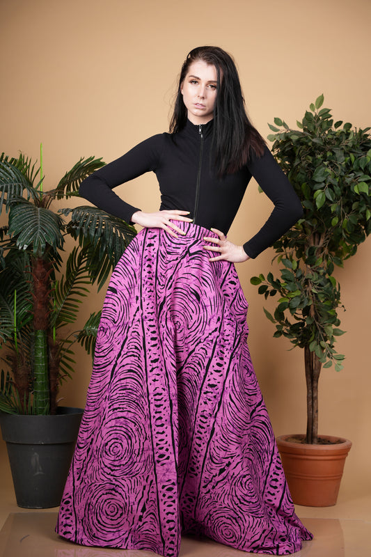 Purple and Black Ankara Wax Print Maxi Skirt