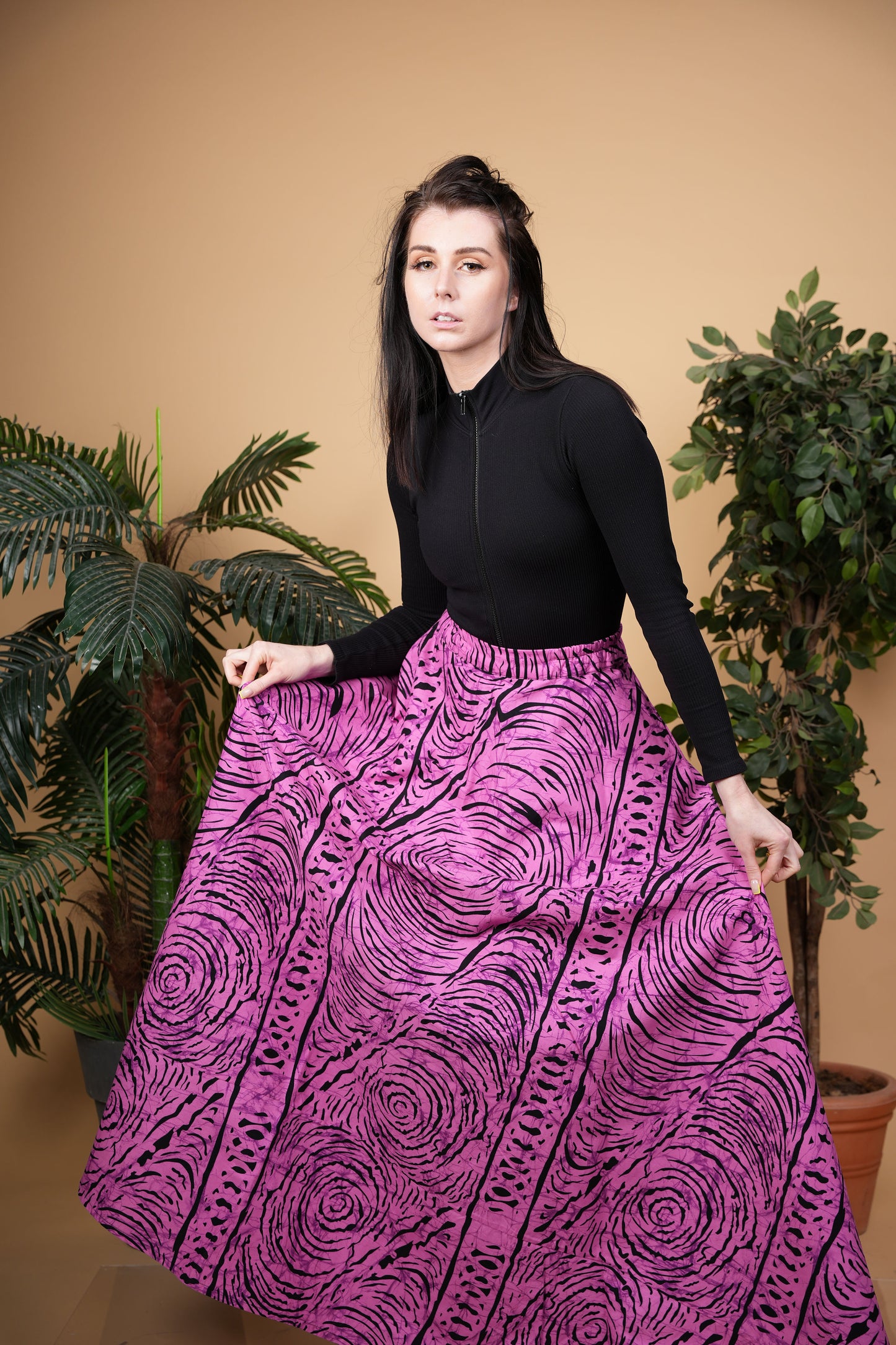 Purple and Black Ankara Wax Print Maxi Skirt