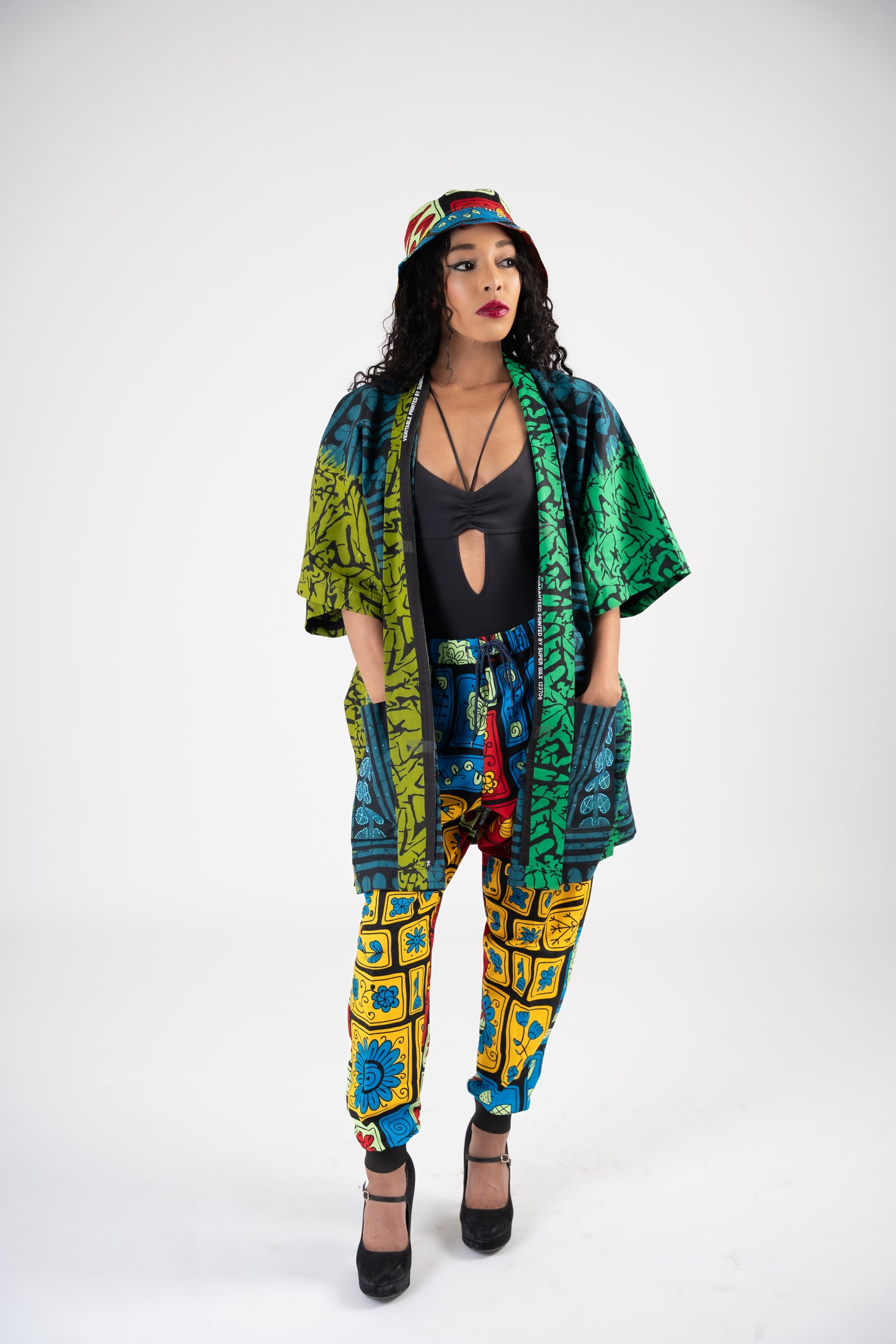 Green Stoned Ankara Kimono