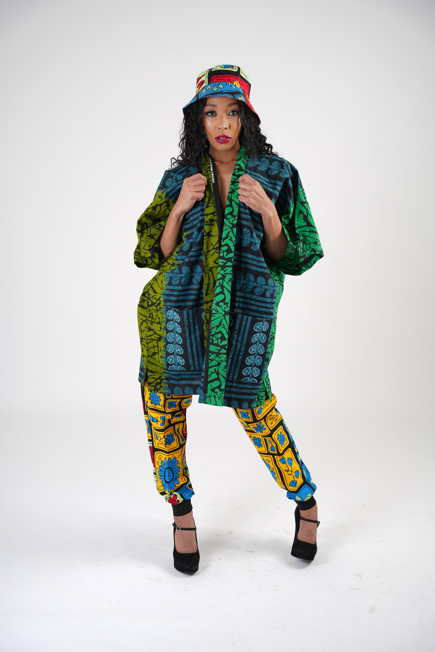 Green Stoned Ankara Kimono