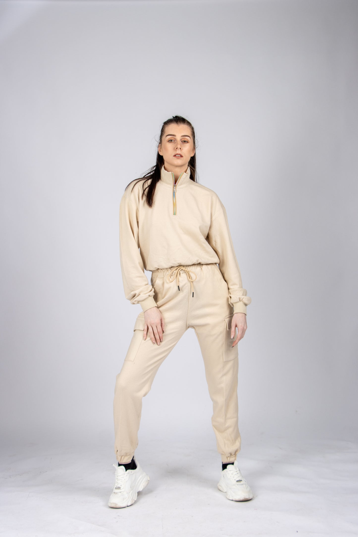 Beige Joggers Set with Cargo Pants