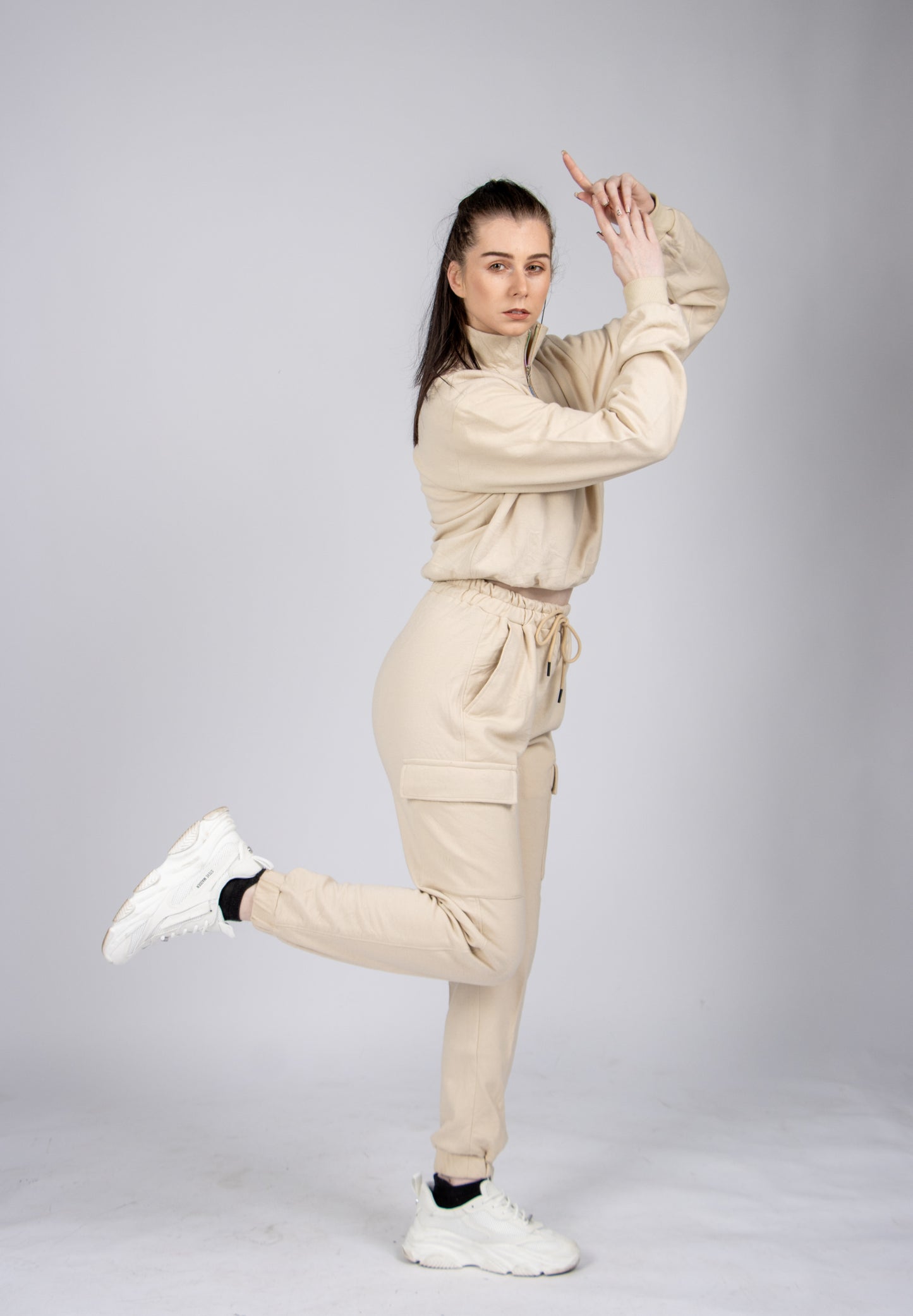 Beige Joggers Set with Cargo Pants