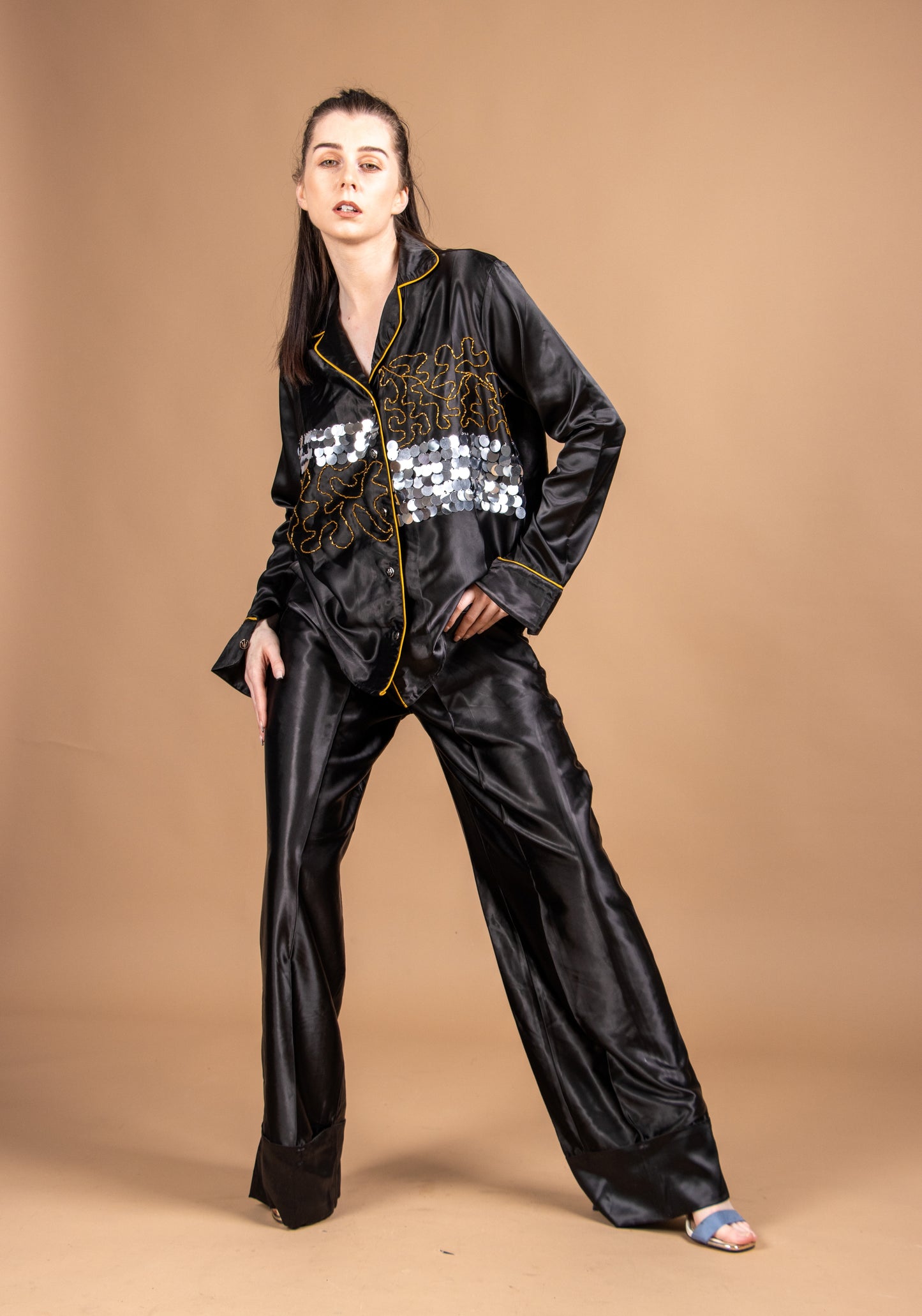 Black and Gold Women's Piped set