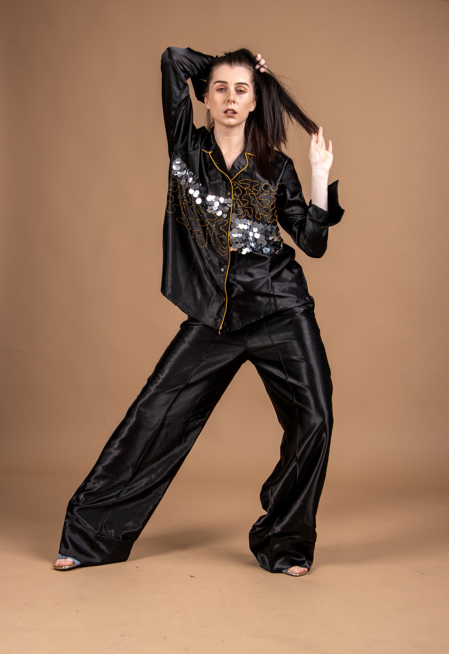 Black and Gold Women's Piped set