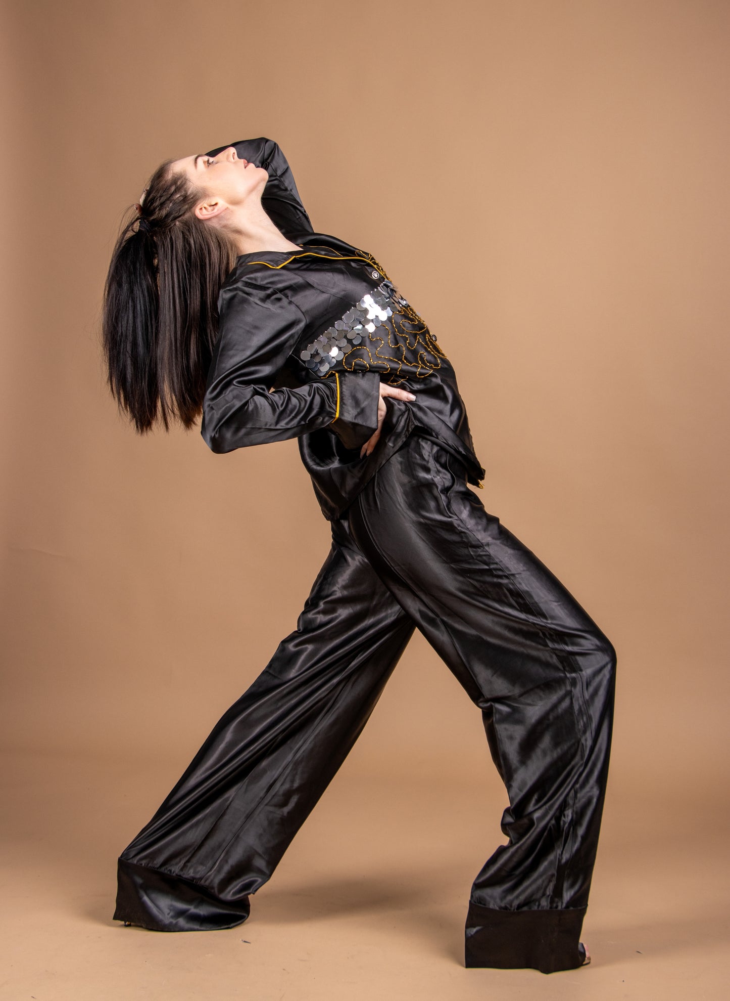 Black and Gold Women's Piped set