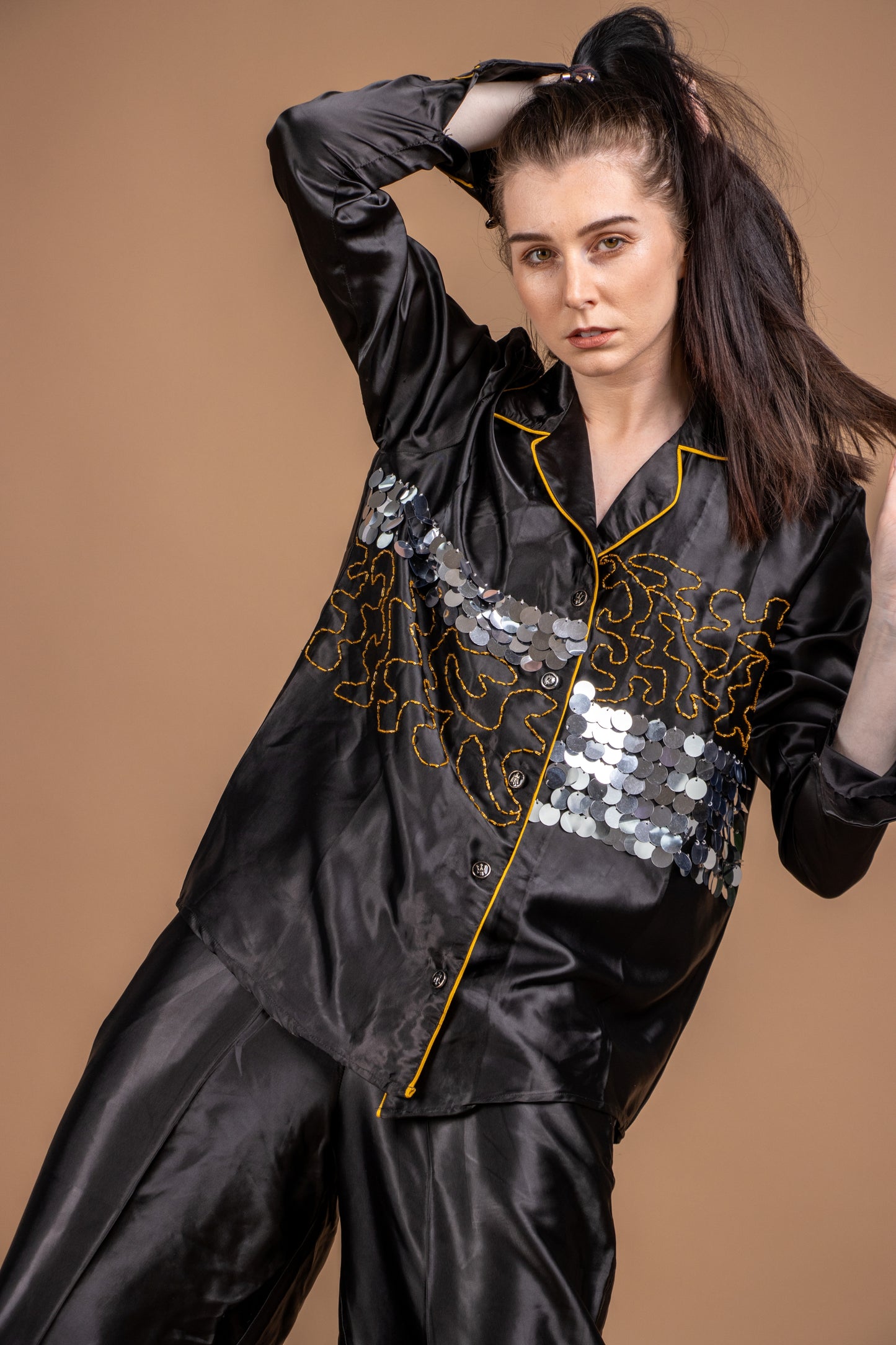 Black and Gold Women's Piped set