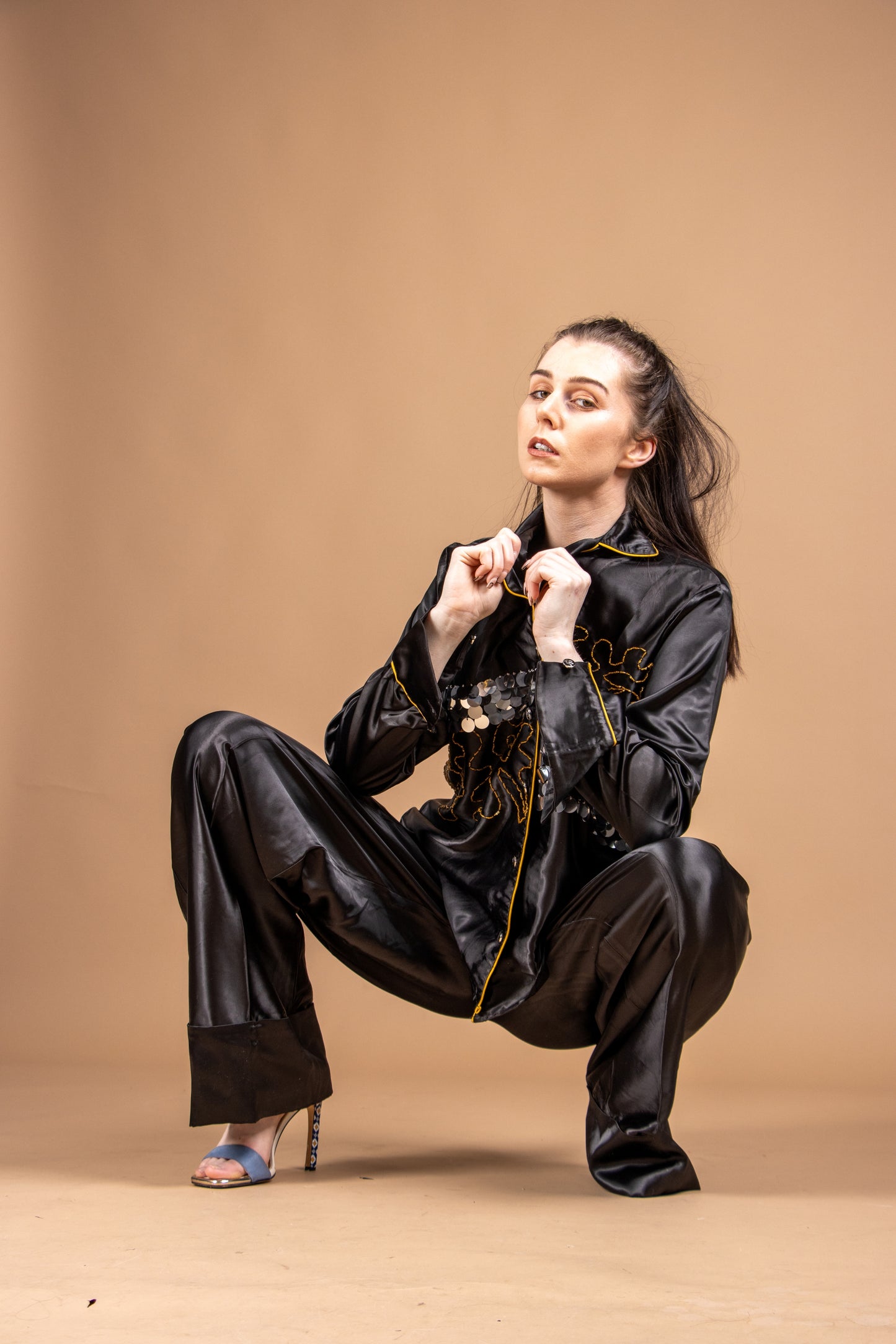 Black and Gold Women's Piped set