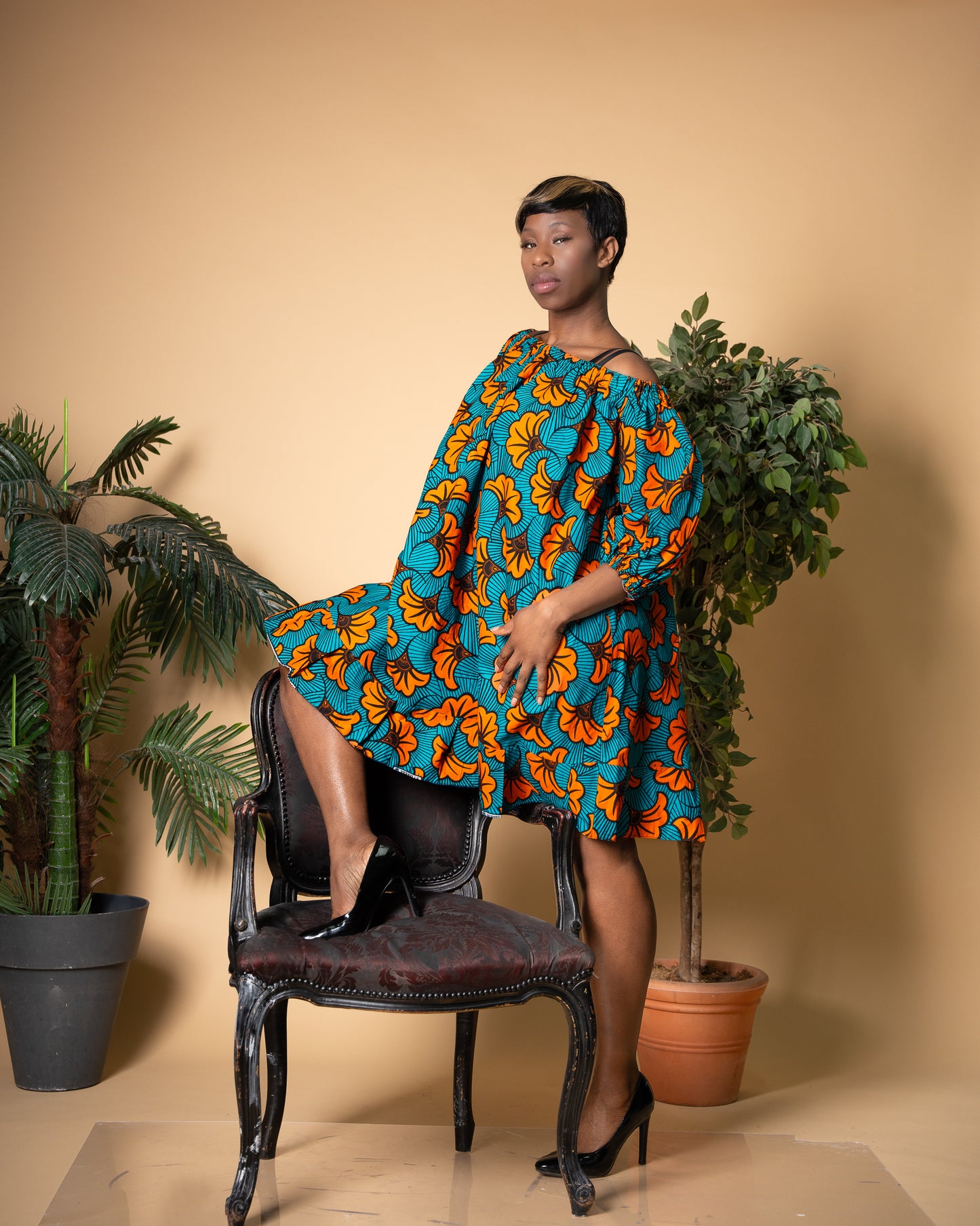 Green and Orange flowery dress