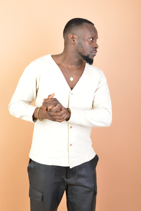 Beige V-neck Jumper