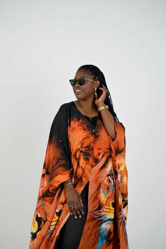 Lion Head Print Kimono