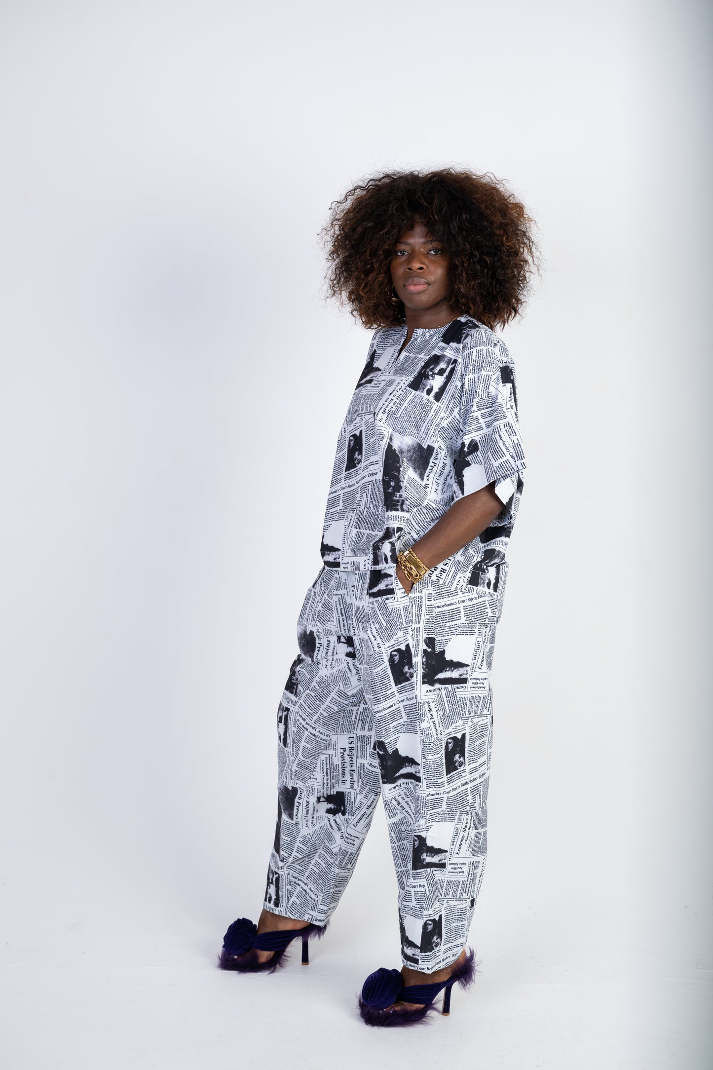Newspaper Print Two-Piece Set