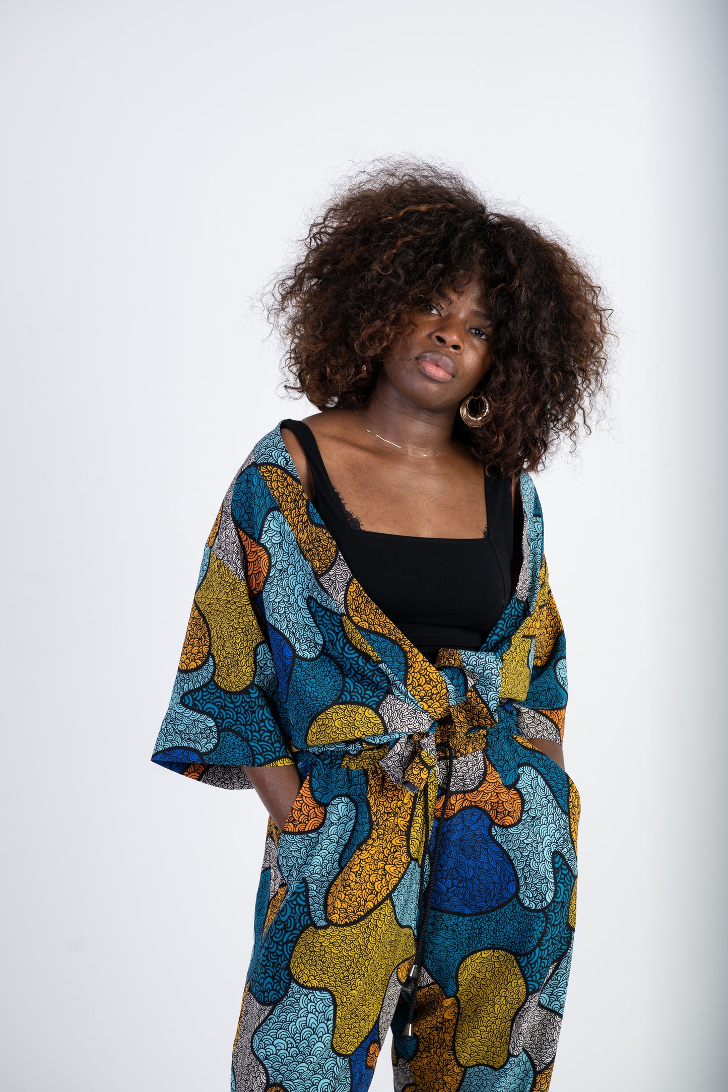 Abstract Print Two-Piece Set – Kimono Shirt & Wide-Leg Trousers
