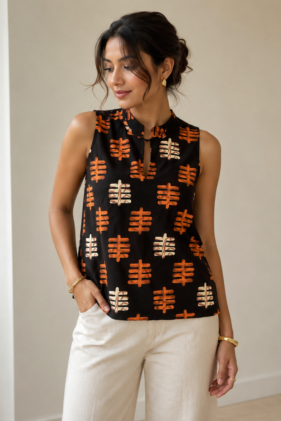 Tribal Tally Sleeveless Top | Contemporary Statement Womenswear