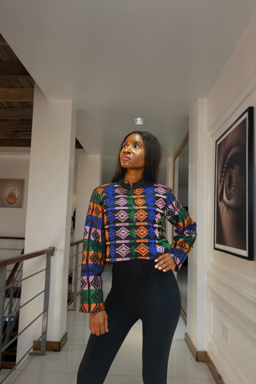Akwete Mosaic Cropped Jacket | Contemporary Streetwear