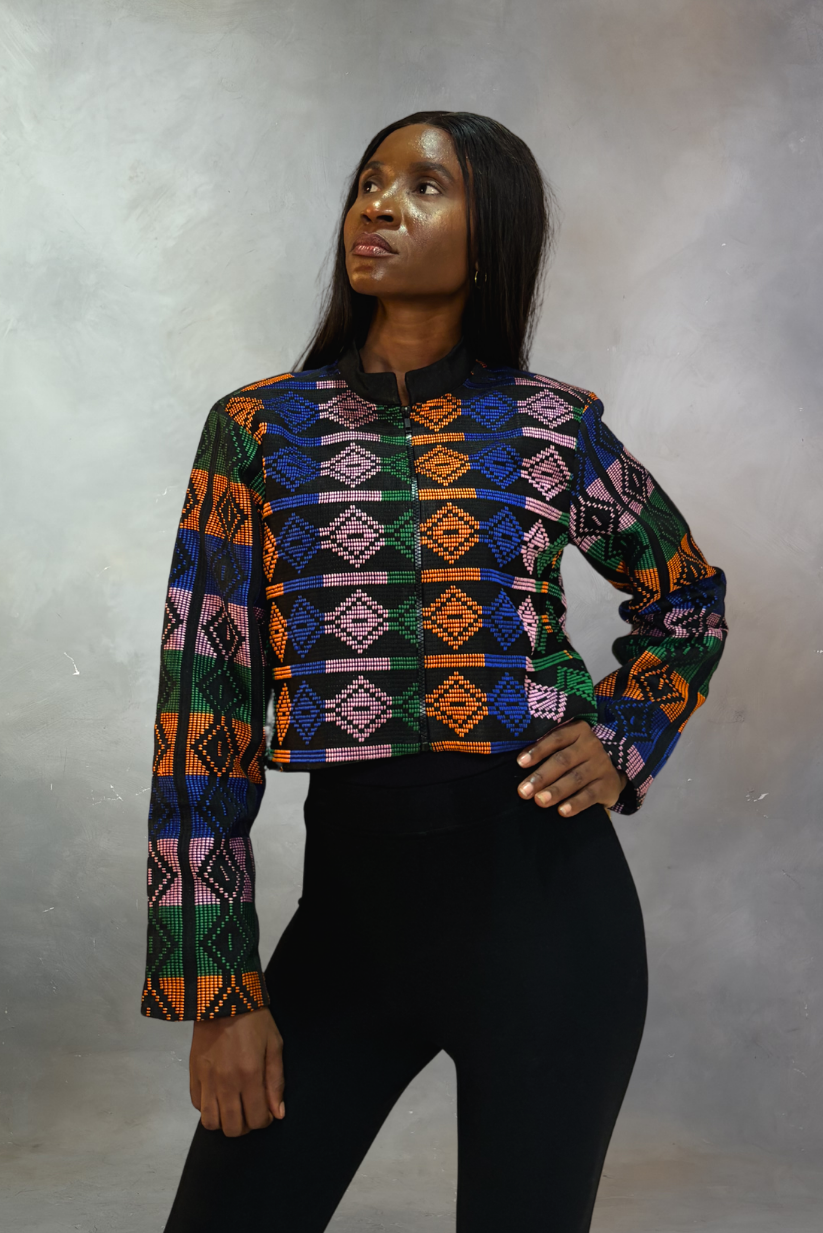 Akwete Mosaic Cropped Jacket | Contemporary Streetwear