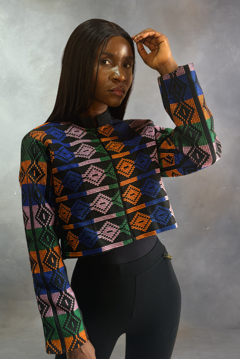 Akwete Mosaic Cropped Jacket | Contemporary Streetwear