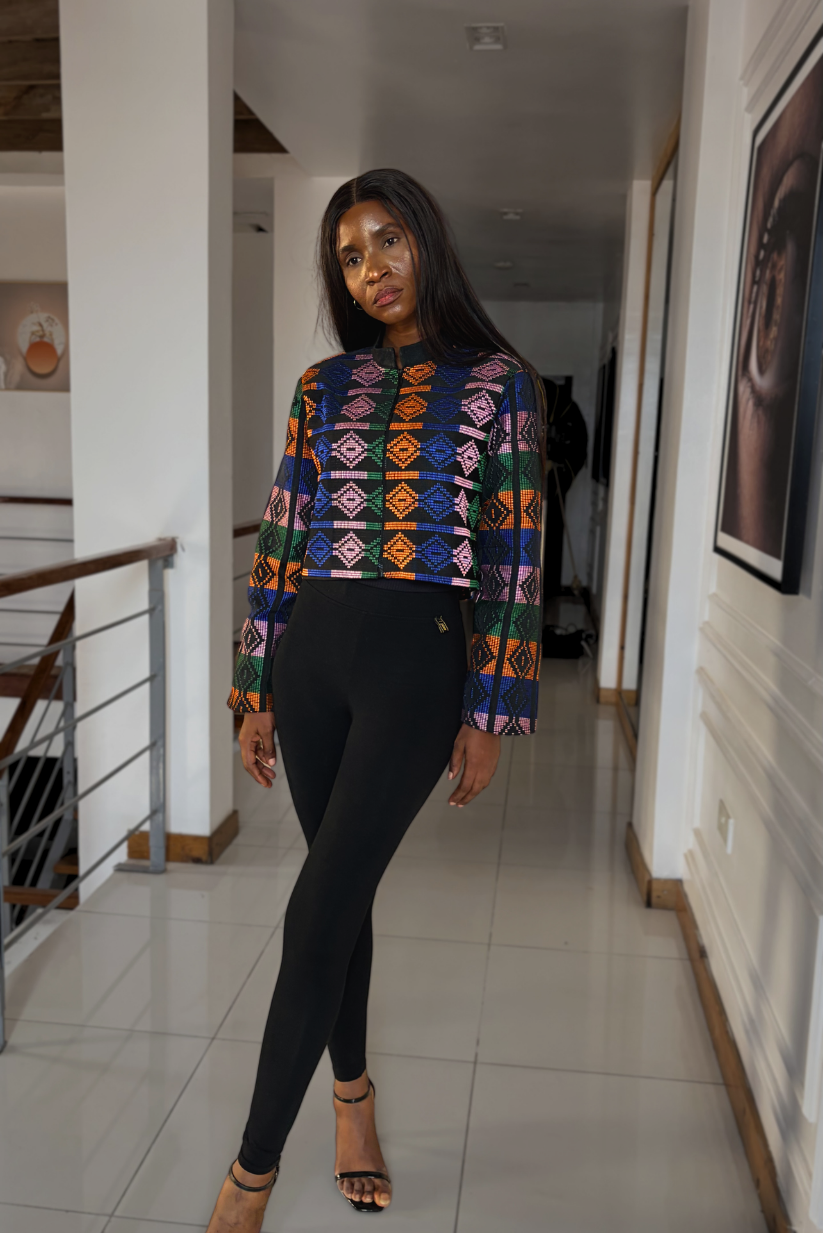 Akwete Mosaic Cropped Jacket | Contemporary Streetwear