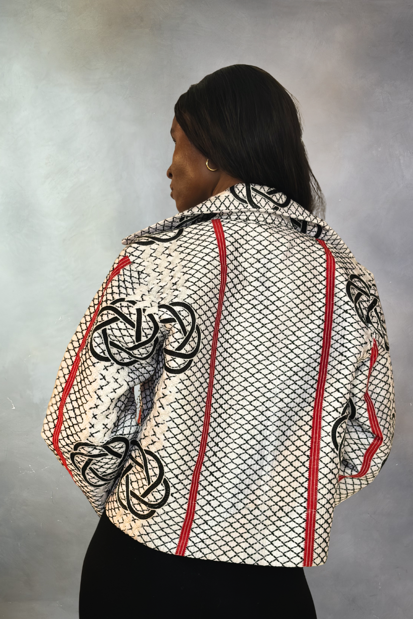 Akwete Gridline Crop Jacket (Unisex) | Contemporary Streetwear