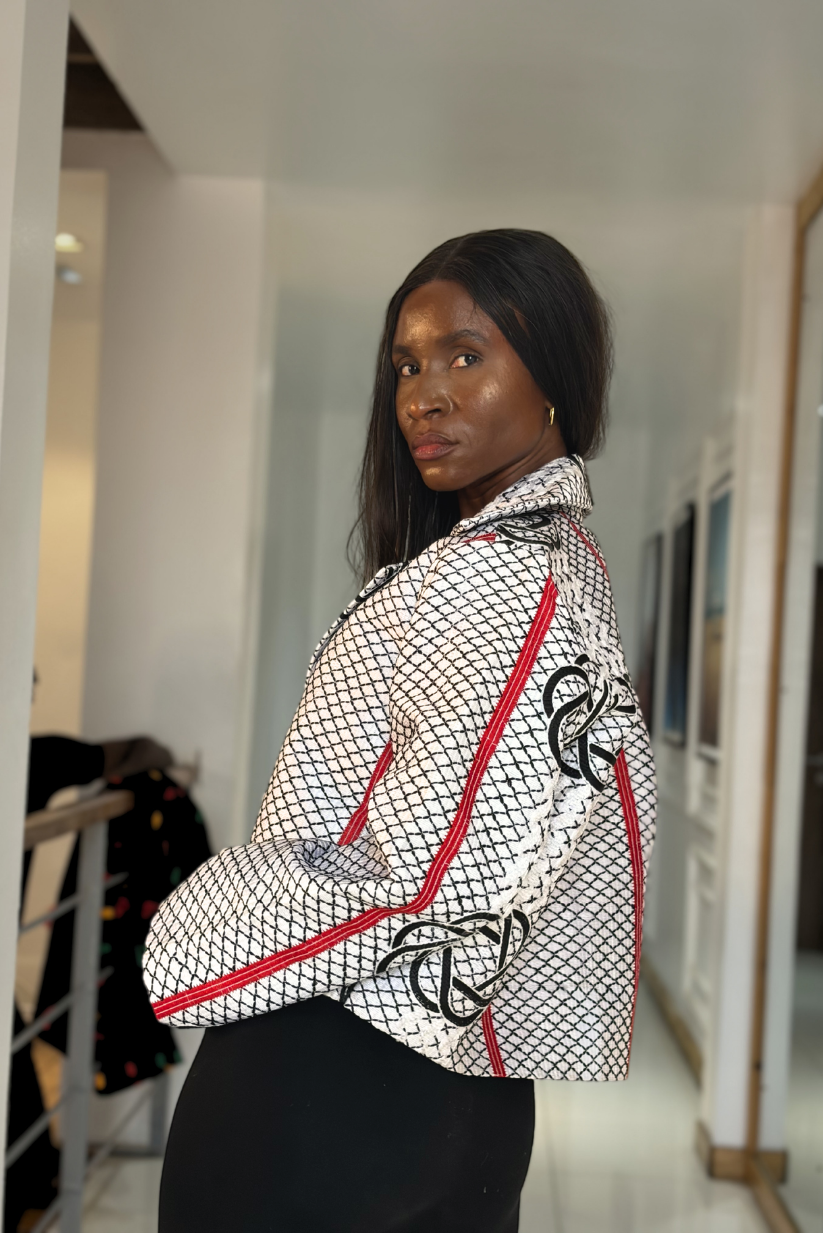 Akwete Gridline Crop Jacket (Unisex) | Contemporary Streetwear