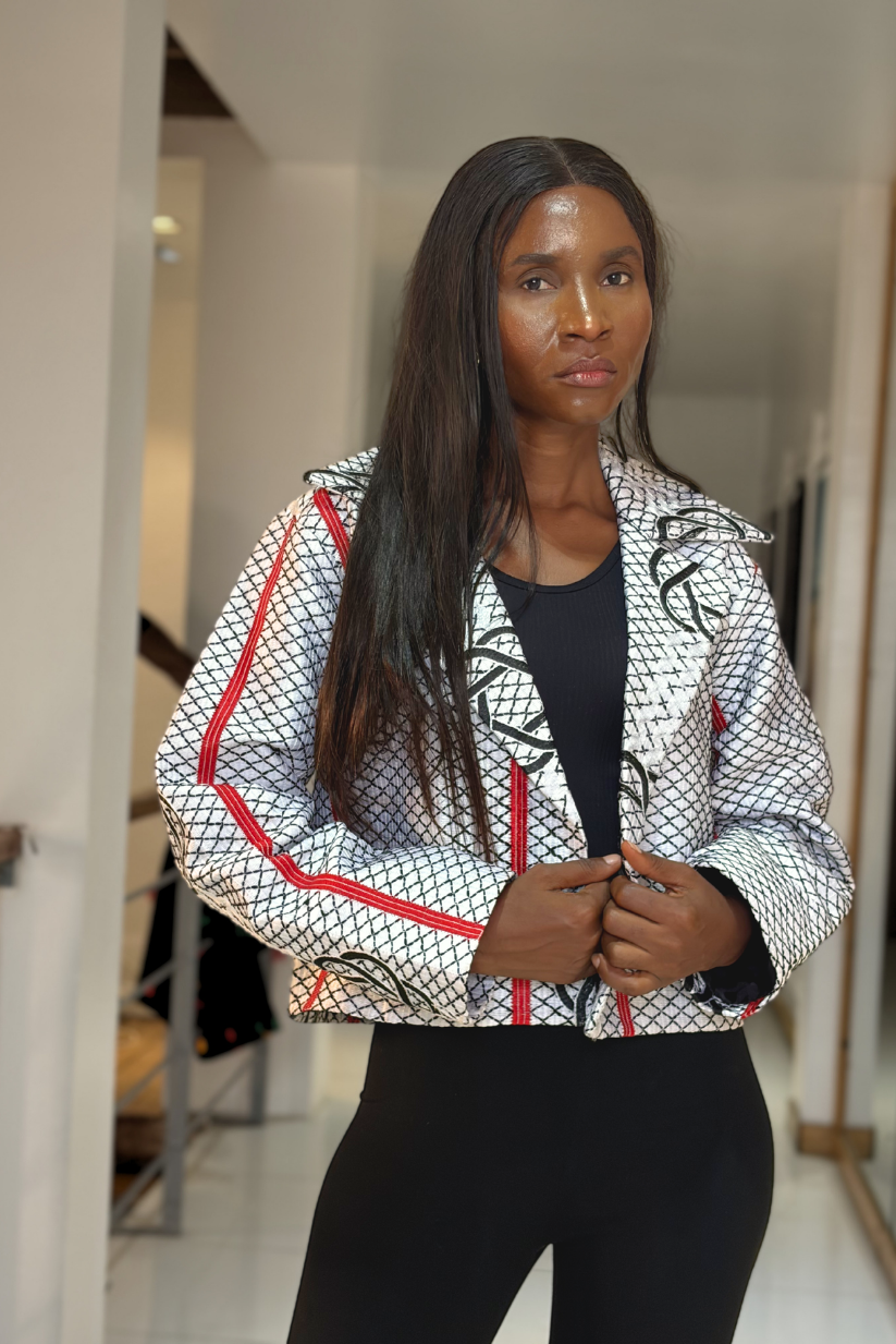 Akwete Gridline Crop Jacket (Unisex) | Contemporary Streetwear