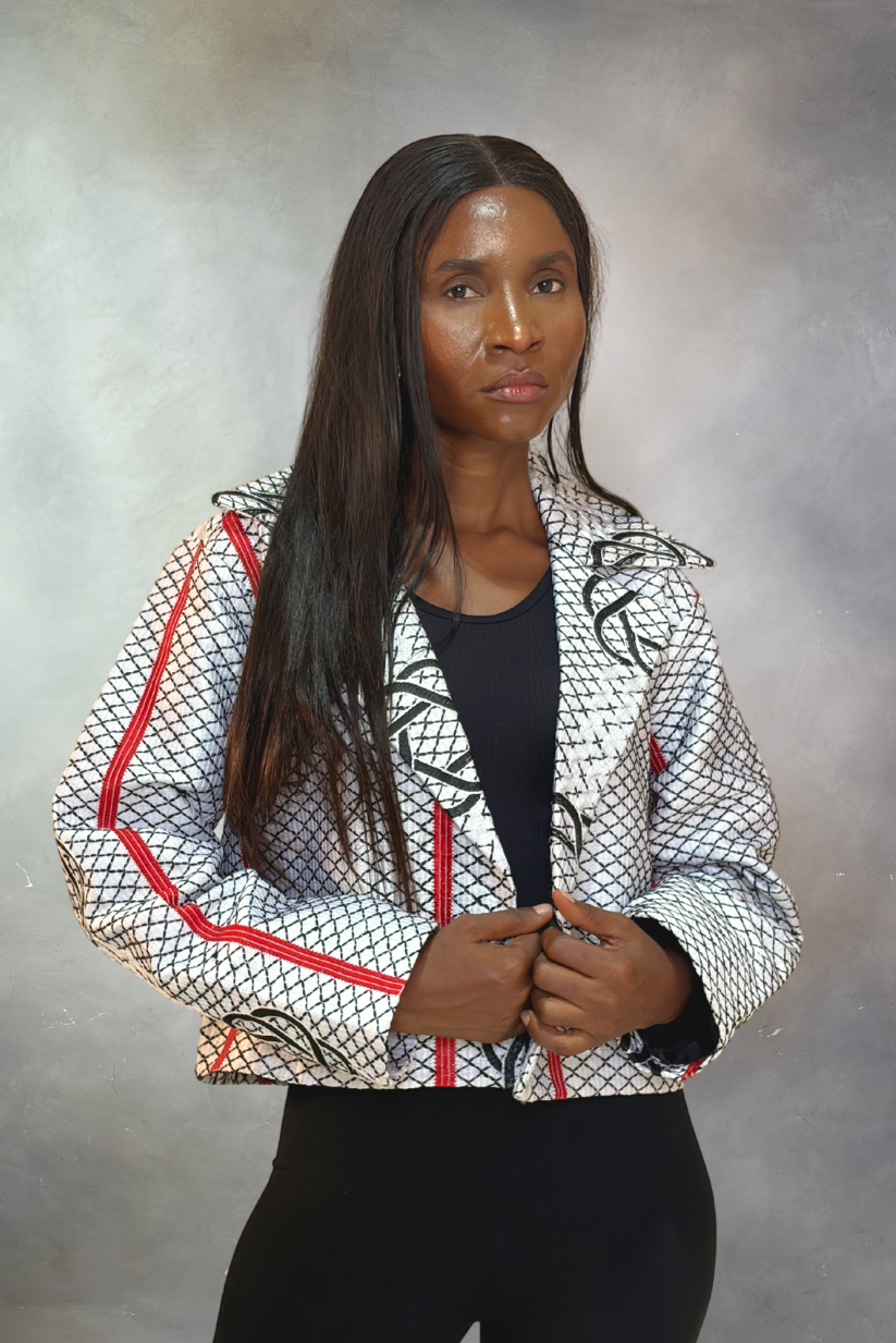 Akwete Gridline Crop Jacket (Unisex) | Contemporary Streetwear