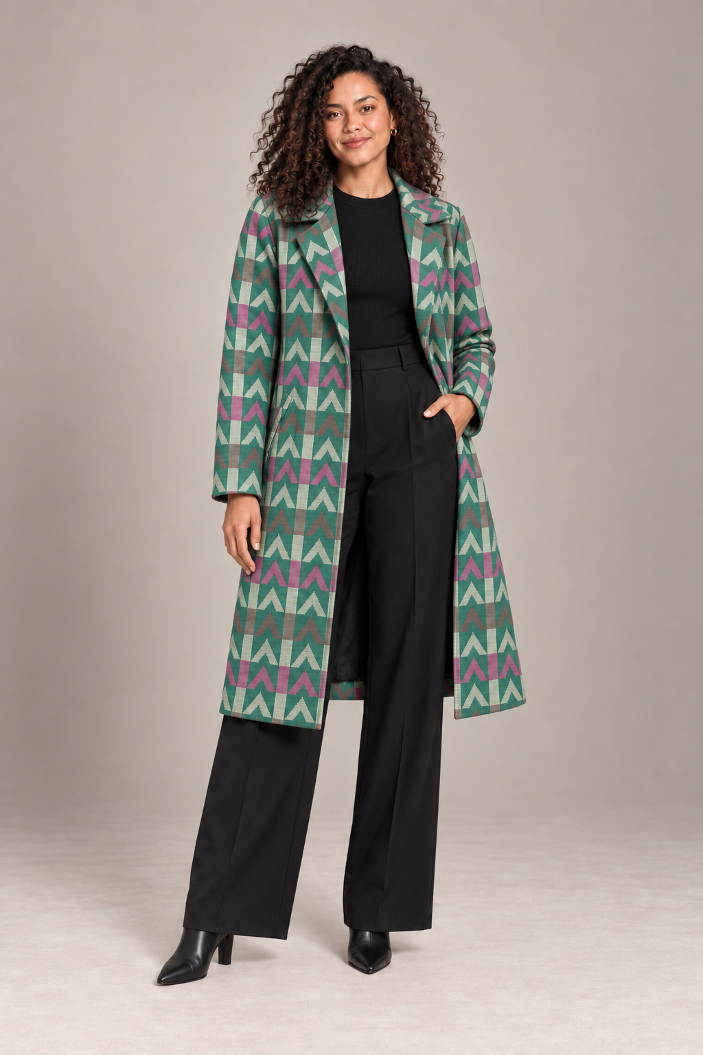 Arrow Line Long Coat — Deep Green | Contemporary wear
