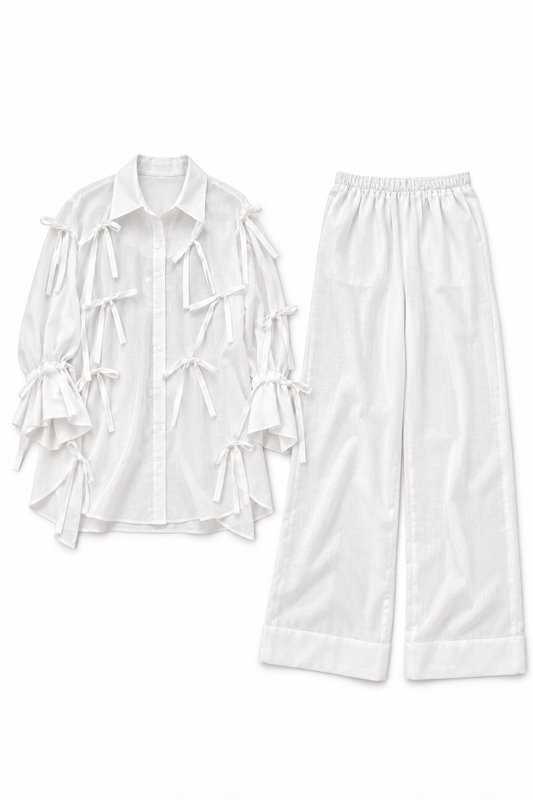 White Cord Detail Linen Set | Contemporary Statement Womenswear