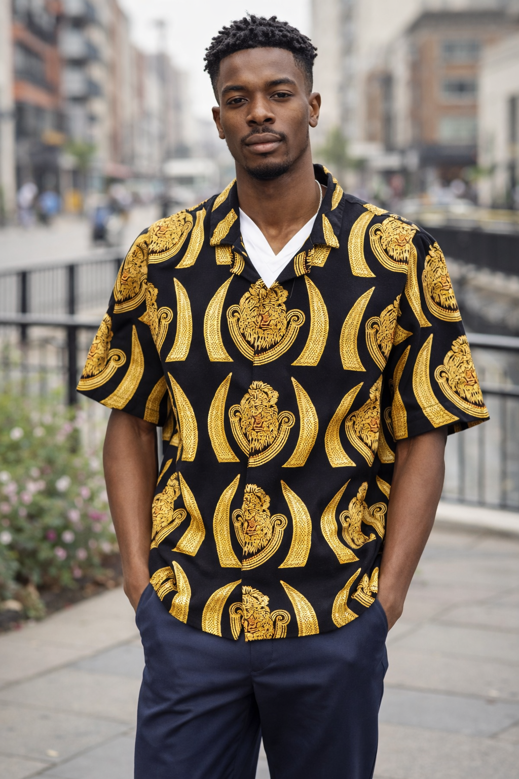 Isi Agu Elephant Tusk Print Shirt (Suit Style)