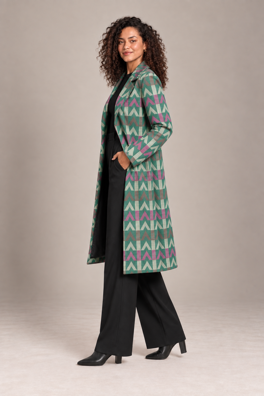Arrow Line Long Coat — Deep Green | Contemporary wear