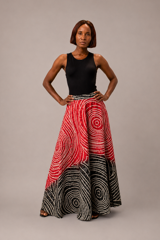 Red Spiral Maxi Skirt | Contemporary Statement Womenswear