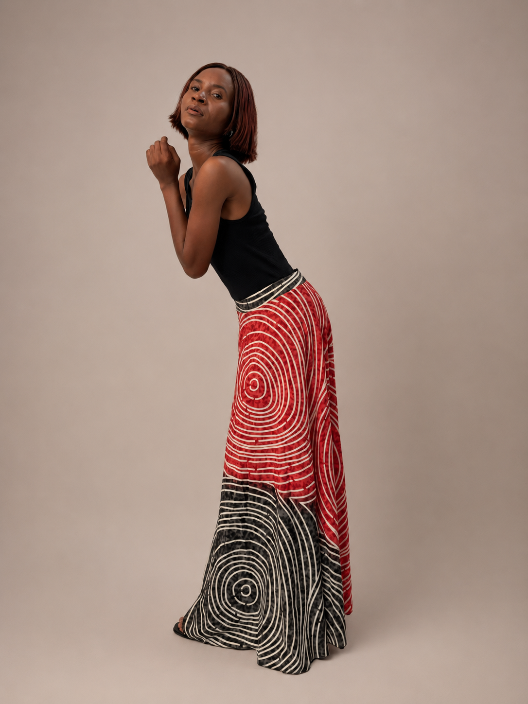 Red Spiral Maxi Skirt | Contemporary Statement Womenswear