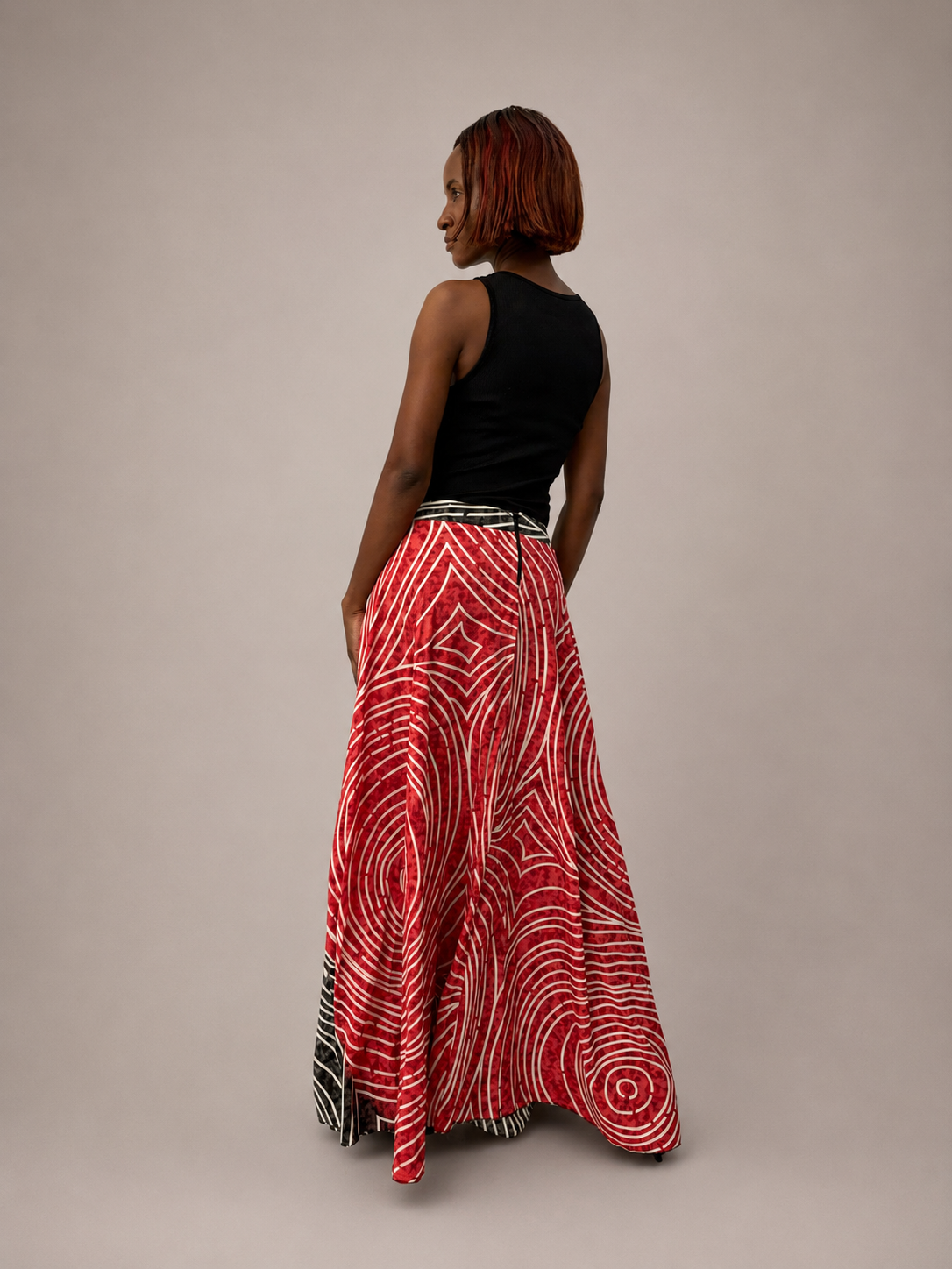 Red Spiral Maxi Skirt | Contemporary Statement Womenswear