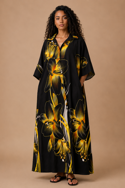 Midnight Bloom Kaftan | Statement Floral Maxi Dress