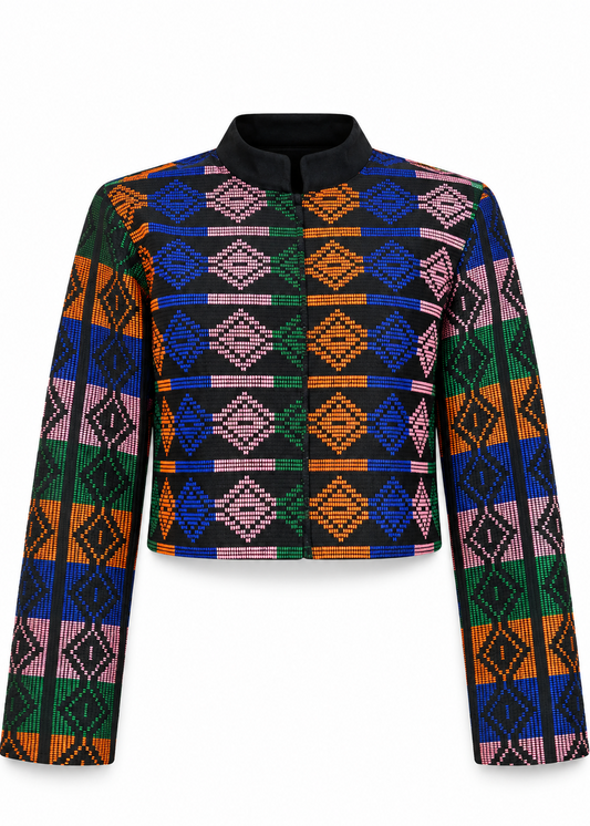 Akwete Mosaic Cropped Jacket | Contemporary Streetwear