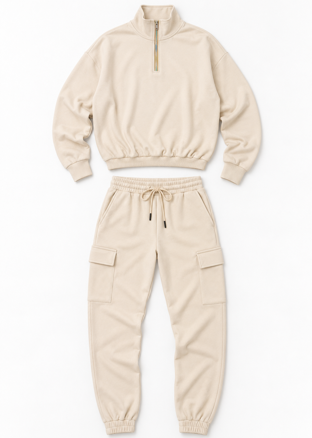 Beige Joggers Set with Cargo Pants | Contemporary Casualwear