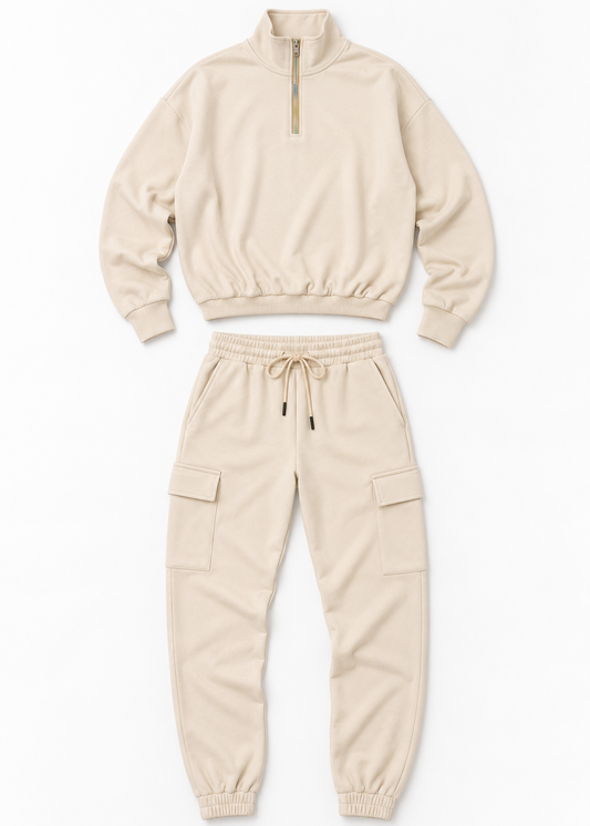 Beige Joggers Set with Cargo Pants | Contemporary Casualwear