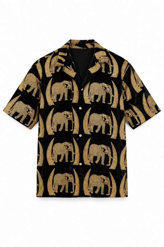 Black and Gold elephant print shirt | Contemporary African Menswear