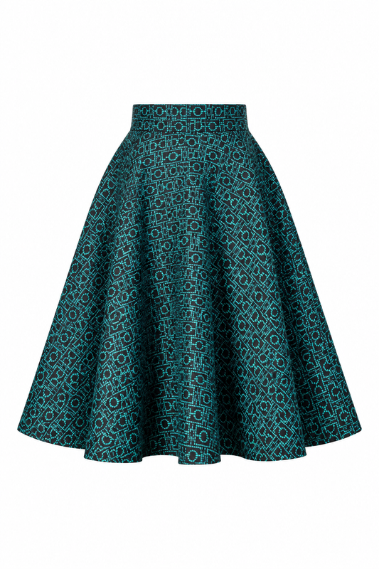 Emerald Flow Ankara Midi Skirt