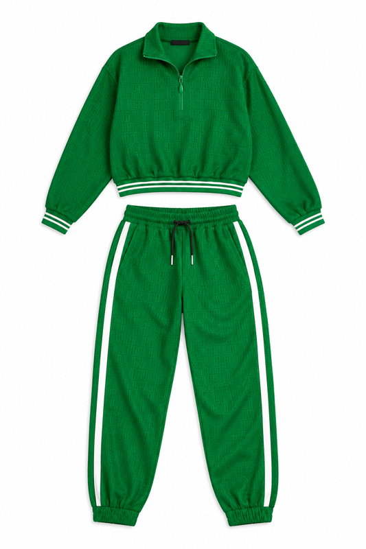 Green Textured Jogger Set | Contemporary Casualwear