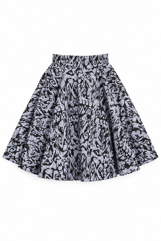 Grey & Black Ankara Flared Skirt