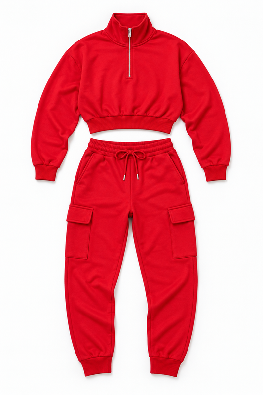 Red Cargo Jogger Set | Contemporary Casualwear