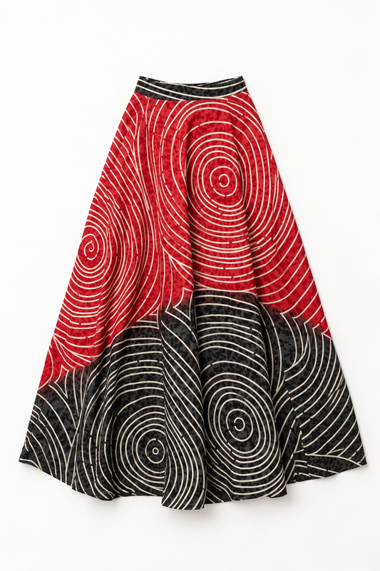 Red Spiral Maxi Skirt | Contemporary Statement Womenswear