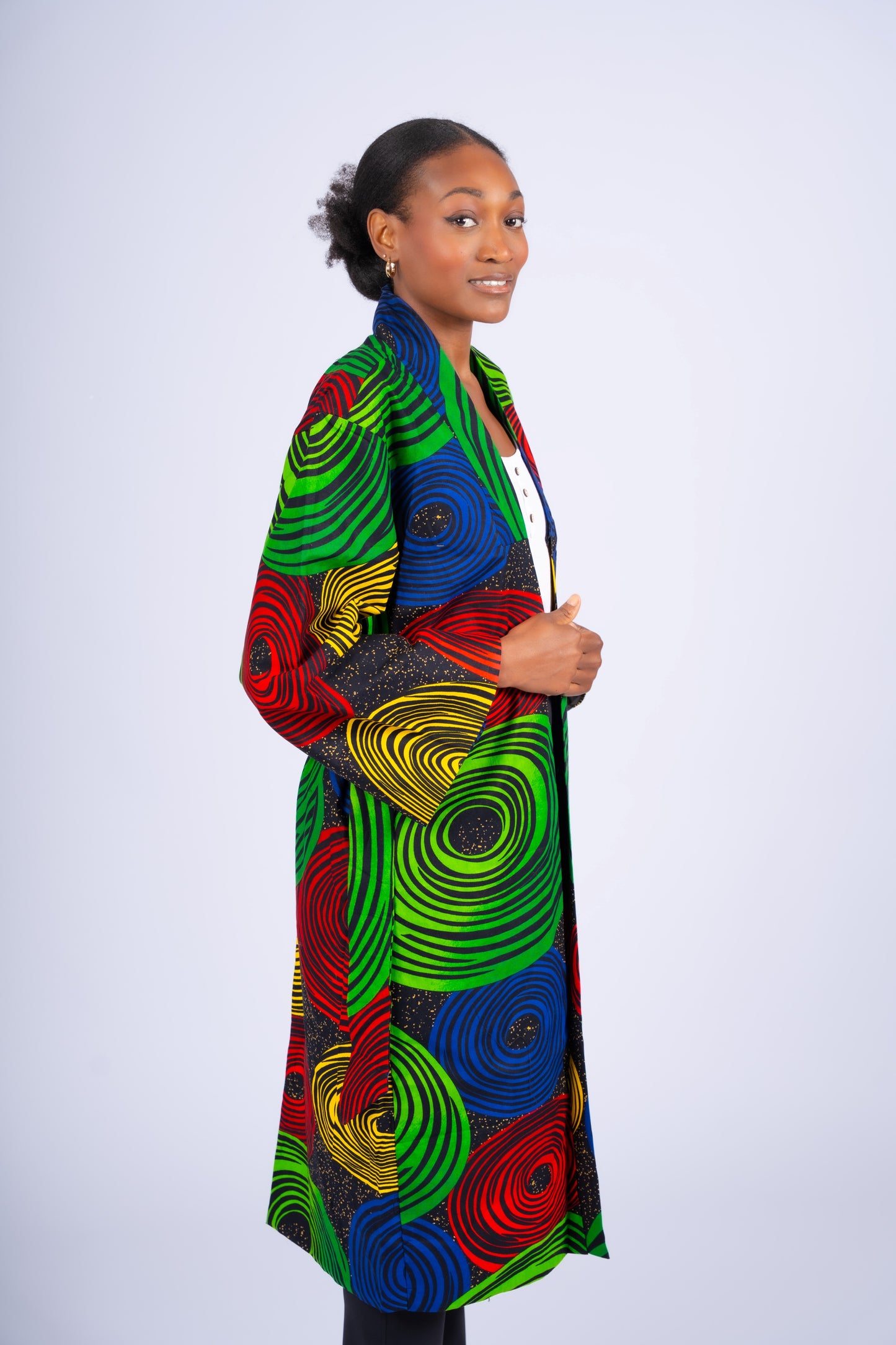 Circle Print Ankara  Coat| Contemporary Statement Womenswear