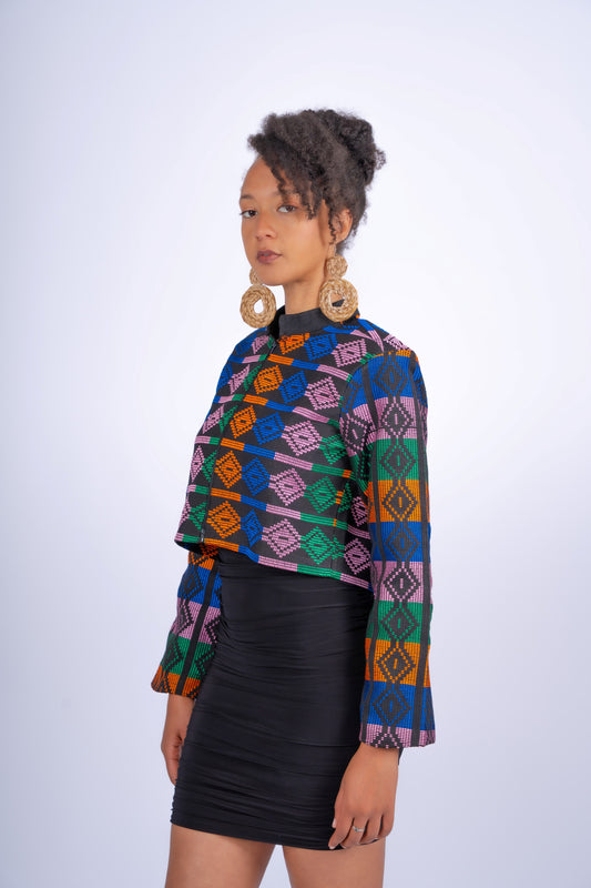 Akwete Mosaic Cropped Jacket | Contemporary Streetwear